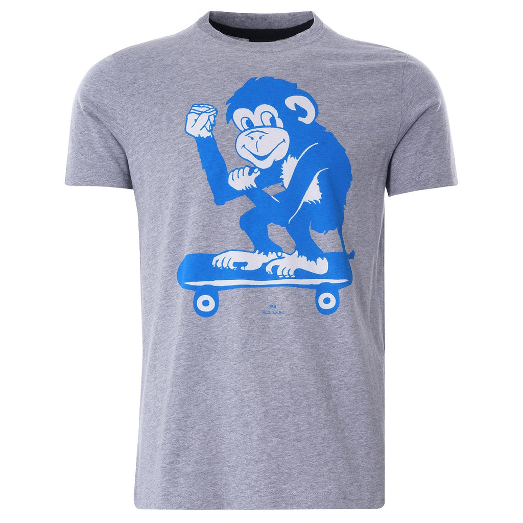 Slim-Fit 'Skater Monkey' Print Organic-Cotton T-Shirt - Melange