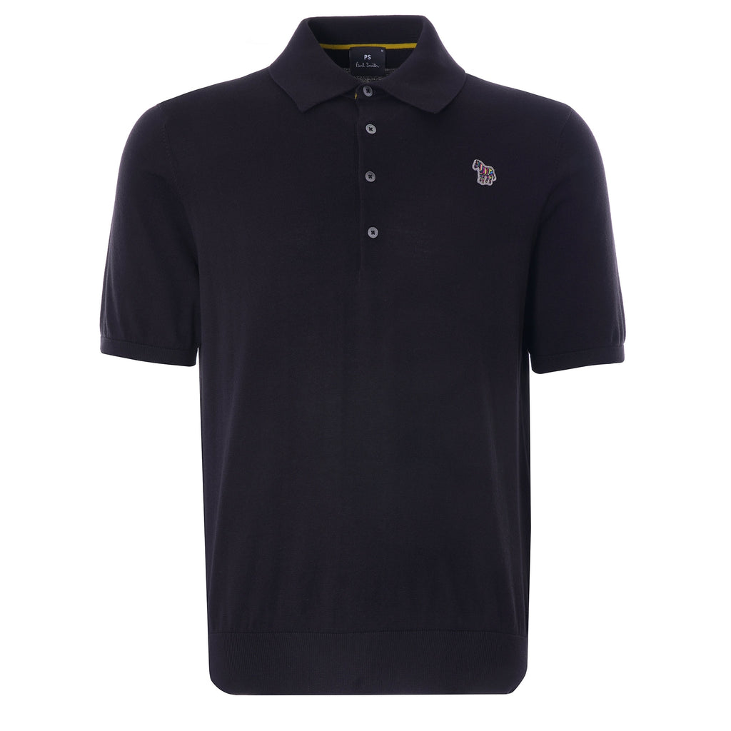 Zebra Logo Knitted Polo Shirt - Black