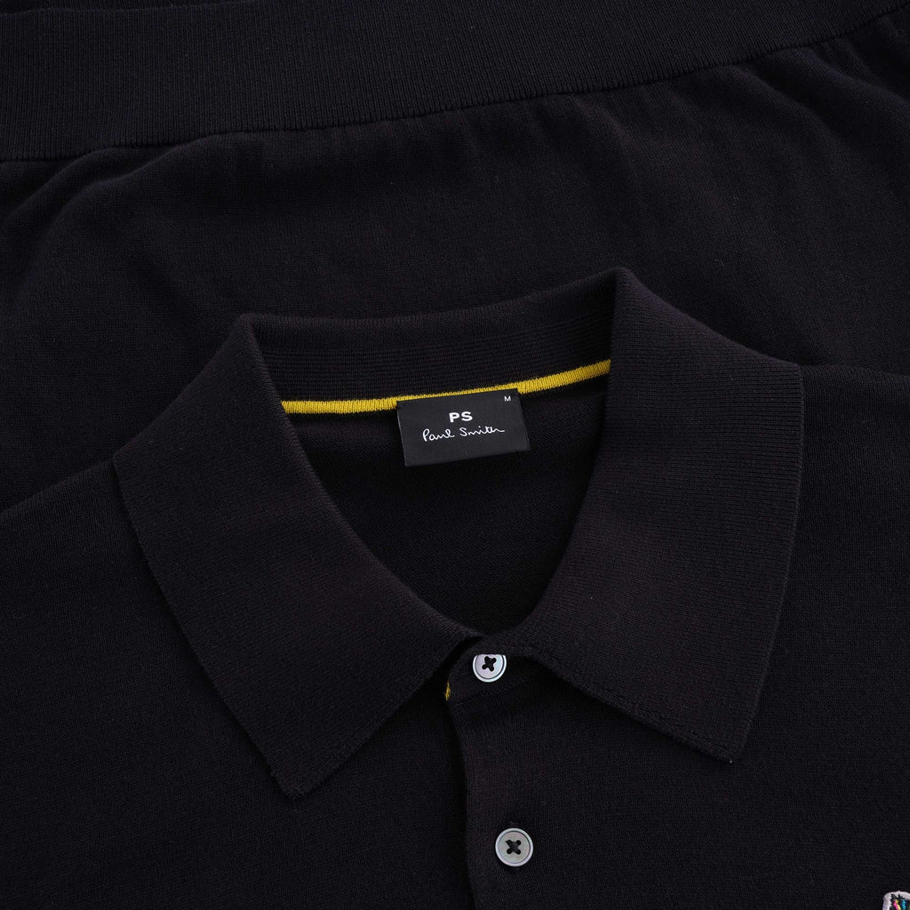 Zebra Logo Knitted Polo Shirt - Black