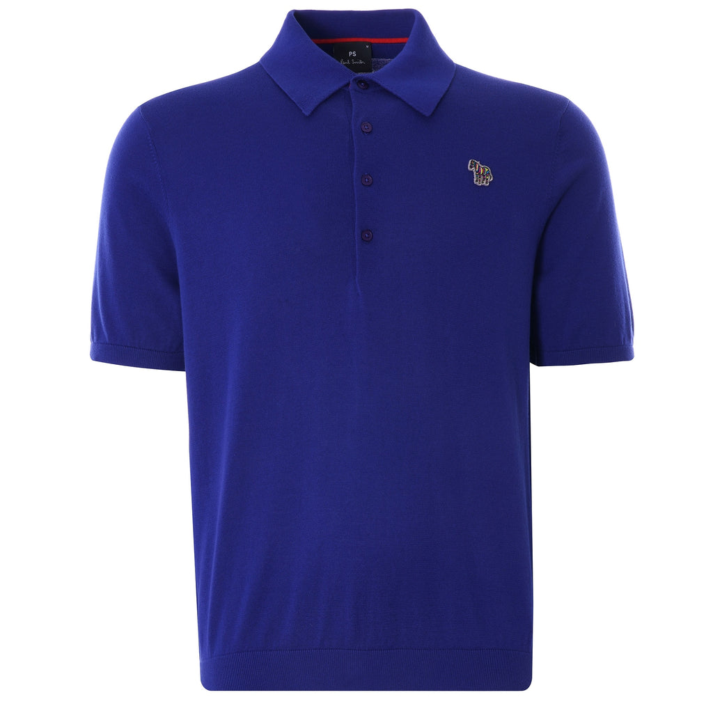 Zebra Logo Knitted Polo Shirt - Indigo