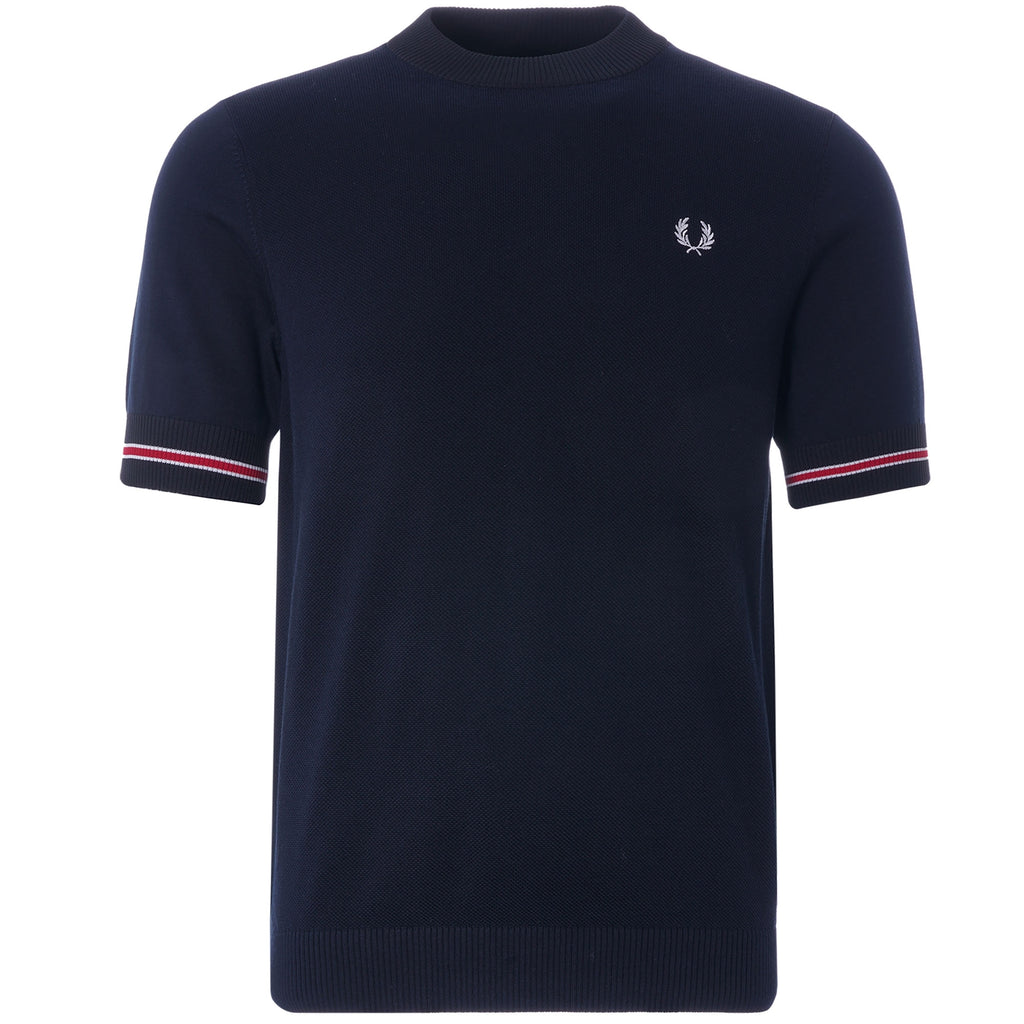 Tipped Cuff Knitted T-Shirt - Navy