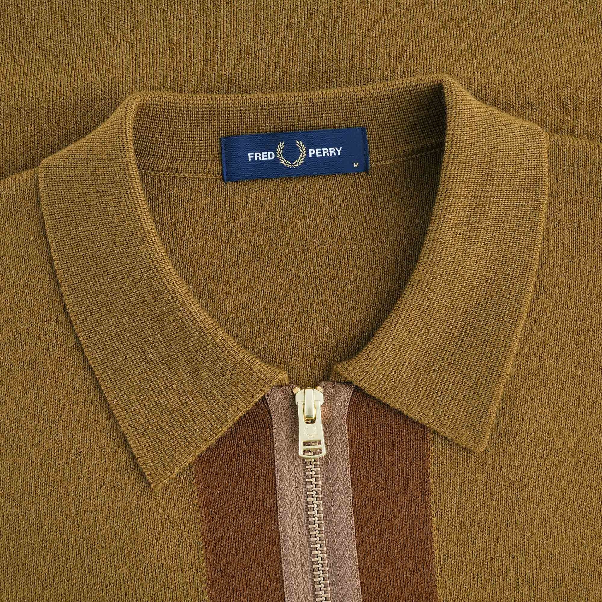 Fred Perry Zip Through Cardigan - Dark Caramel – Stuarts London