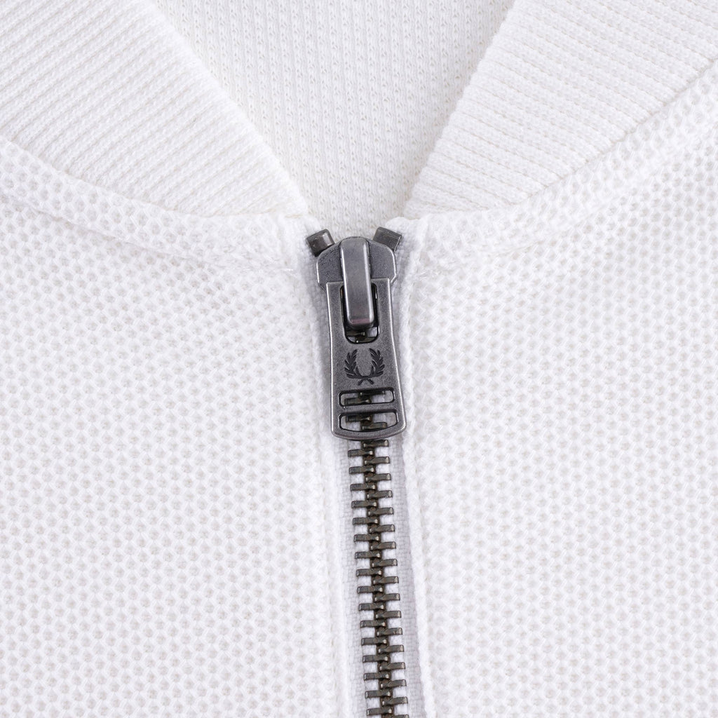 Tipped Cuff Zip Neck Polo Shirt - Snow White