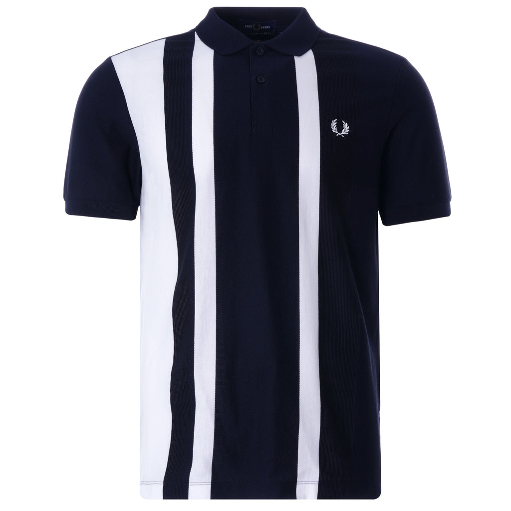 Striped Piqu Polo Shirt - Navy