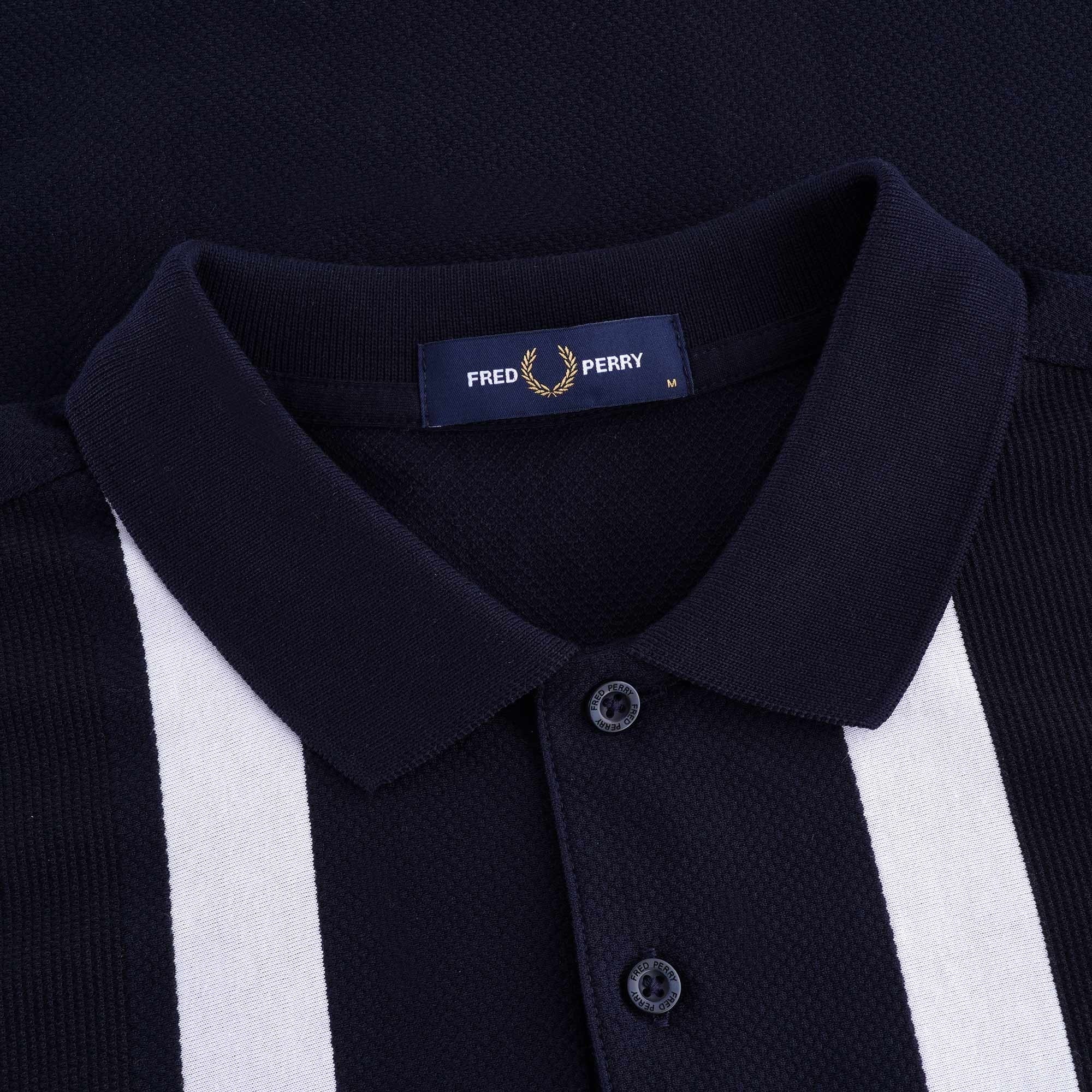 Striped Piqu Polo Shirt - Navy