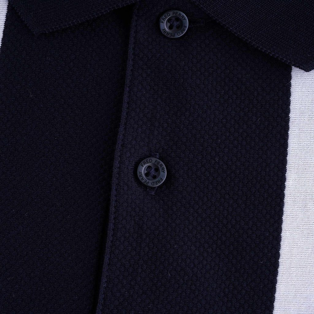 Striped Piqu Polo Shirt - Navy
