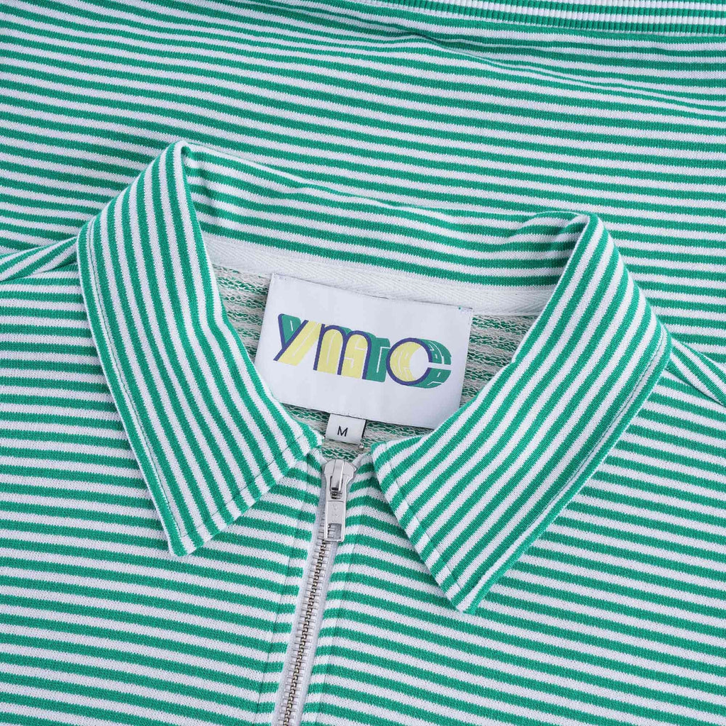 Sugden Cotton Loopback Stripe Zip Sweatshirt - Ecru/Green