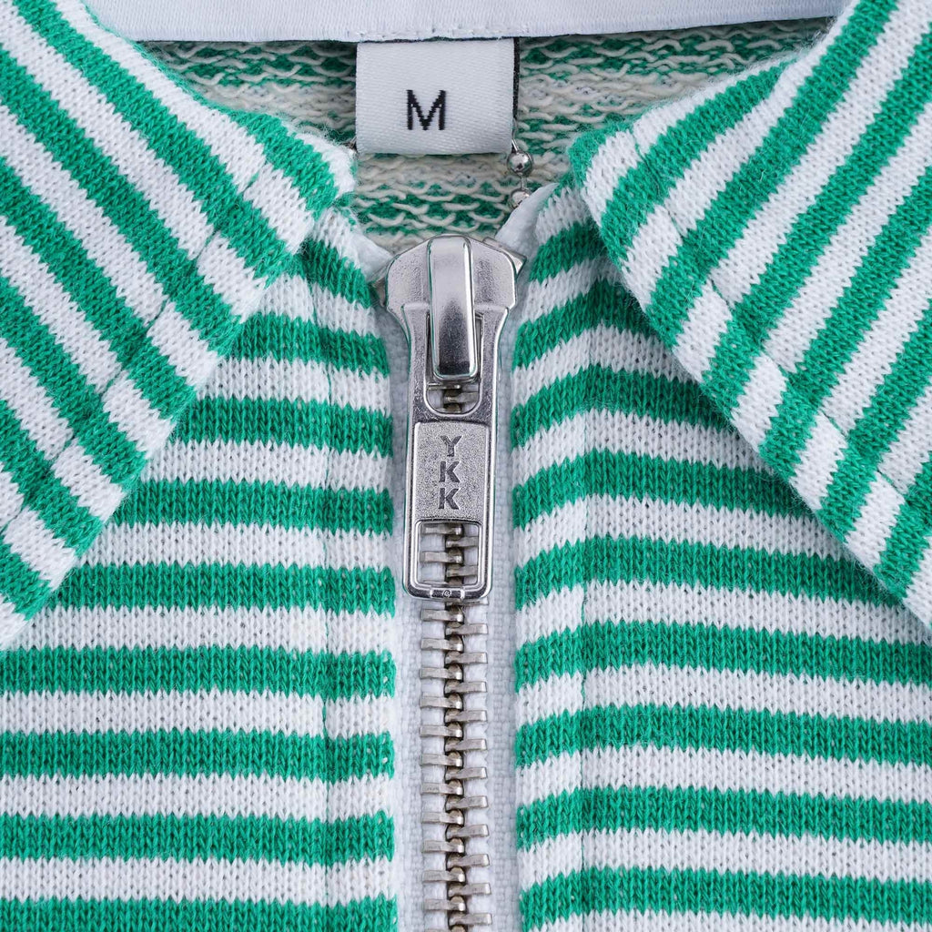 Sugden Cotton Loopback Stripe Zip Sweatshirt - Ecru/Green