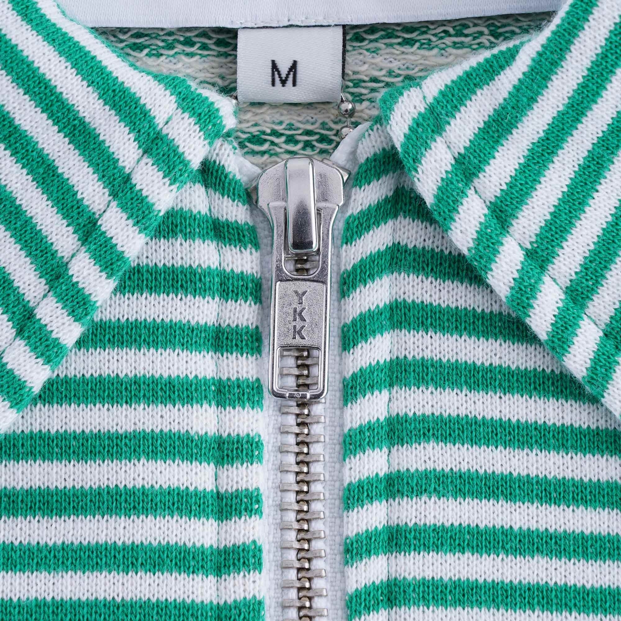 Sugden Cotton Loopback Stripe Zip Sweatshirt - Ecru/Green