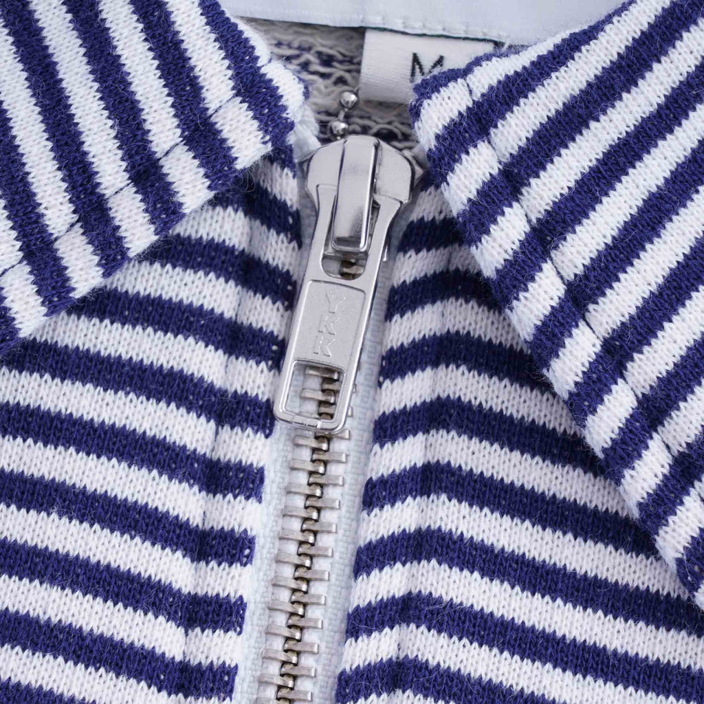 Sugden Cotton Loopback Stripe Zip Sweatshirt - Ecru/Navy