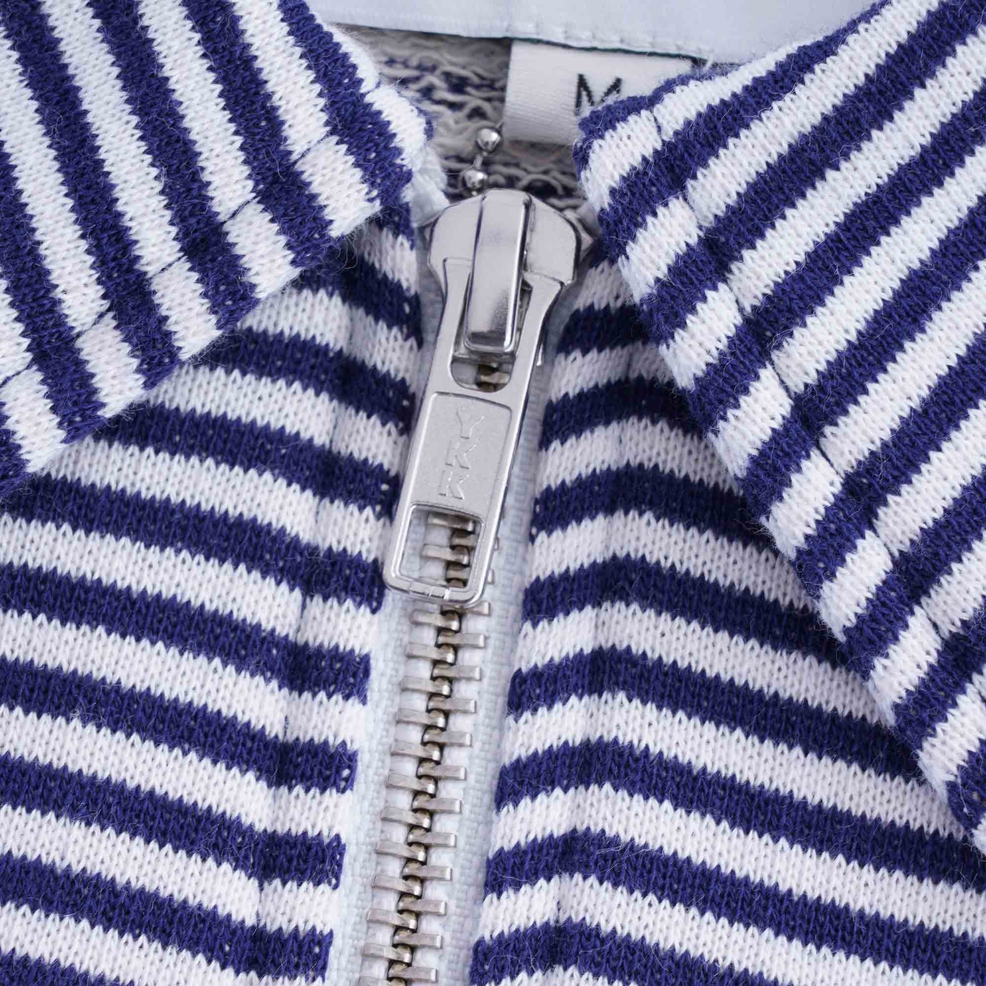 Sugden Cotton Loopback Stripe Zip Sweatshirt - Ecru/Navy