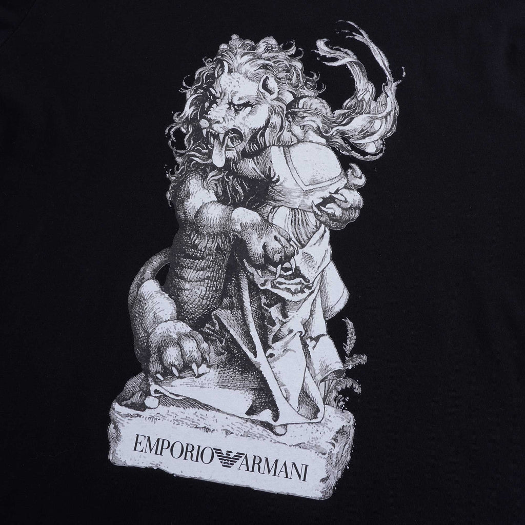 Lion Print Tattoo Style Jersey T Shirt - Black