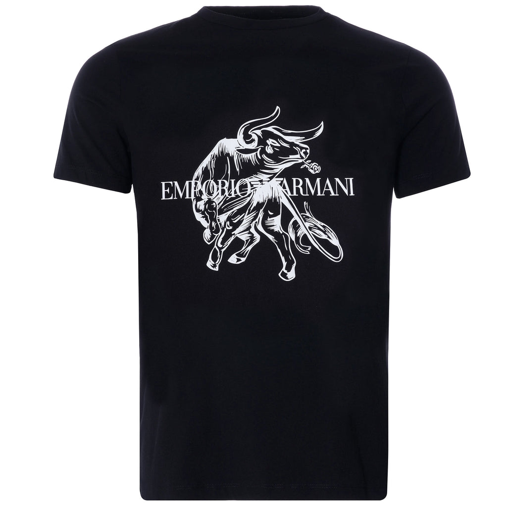 Bull Print Tattoo Style Jersey T Shirt - Nero/Toro