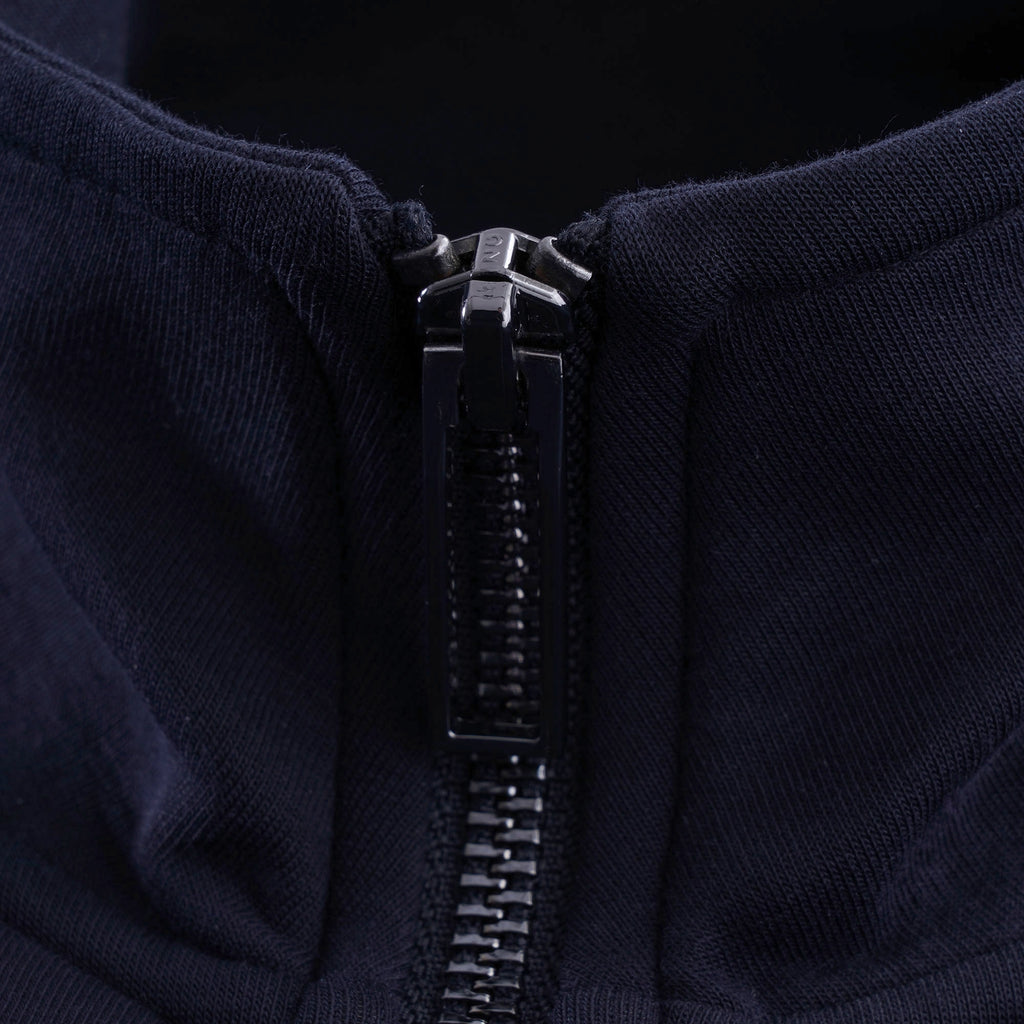 Full-Zip Double Jersey Sweatshirt Logo Sleeve Embroidery - Blu Navy