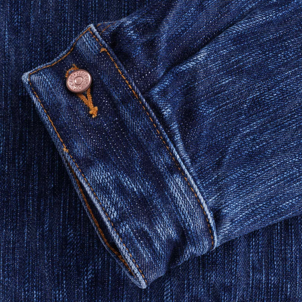 Mandarin Collar Kuroki Japanese Selvedge Denim Jacket - Stone Wash