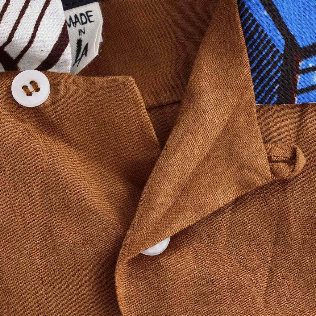 Vacation Shirt Lt. Linen Brown x African Batic - Brown