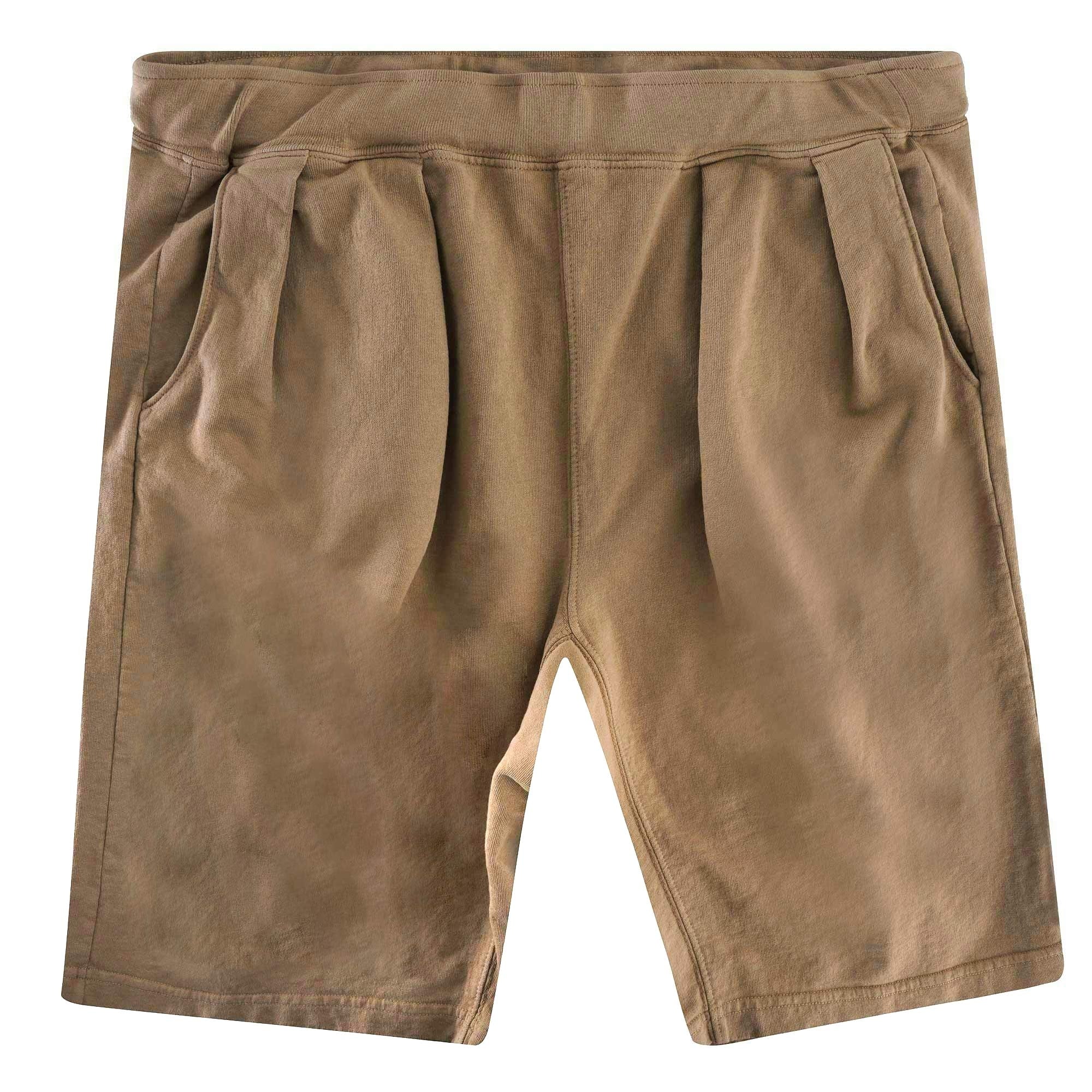 French Terry Pleated Shorts - Khaki