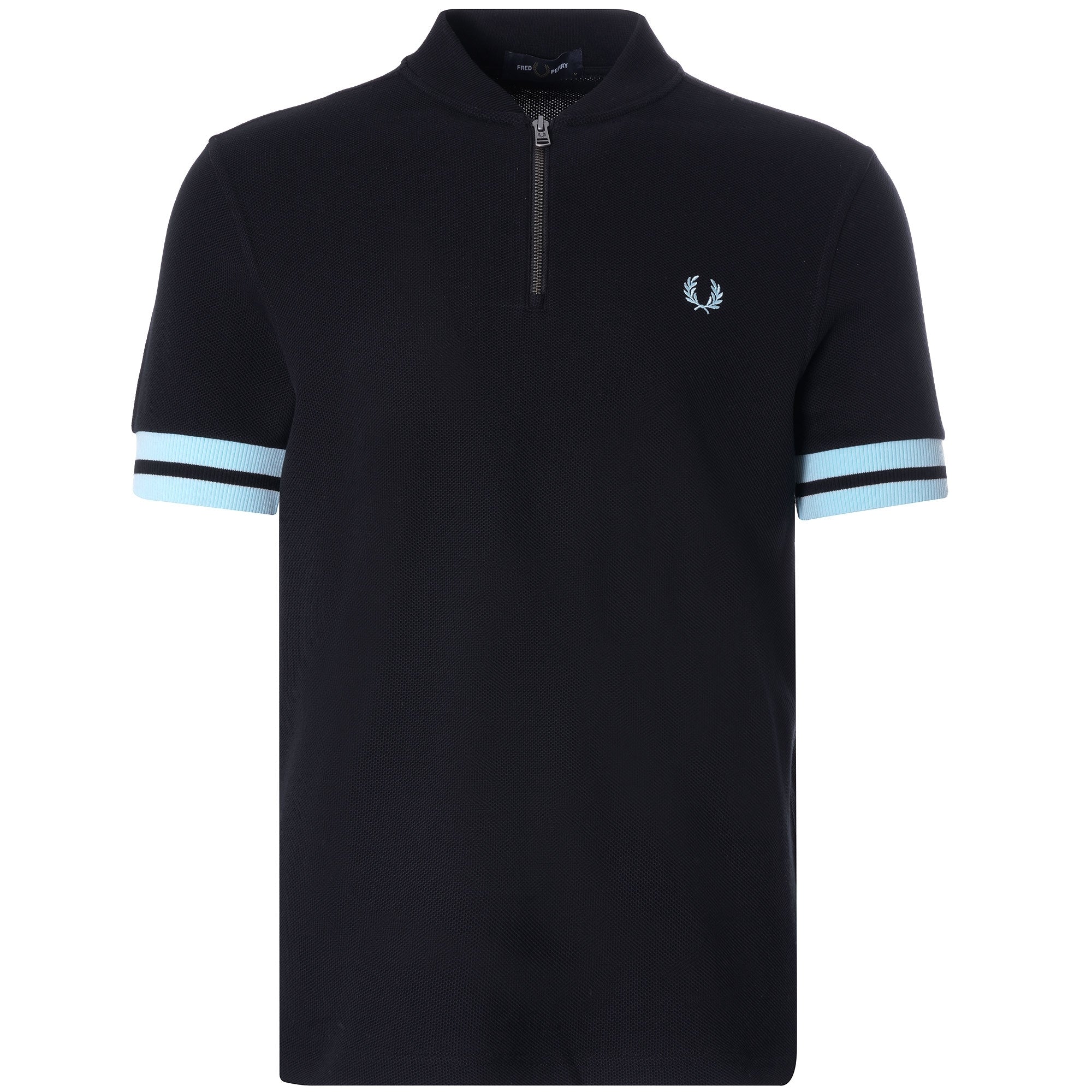 Tipped Cuff Zip Neck Polo Shirt - Black