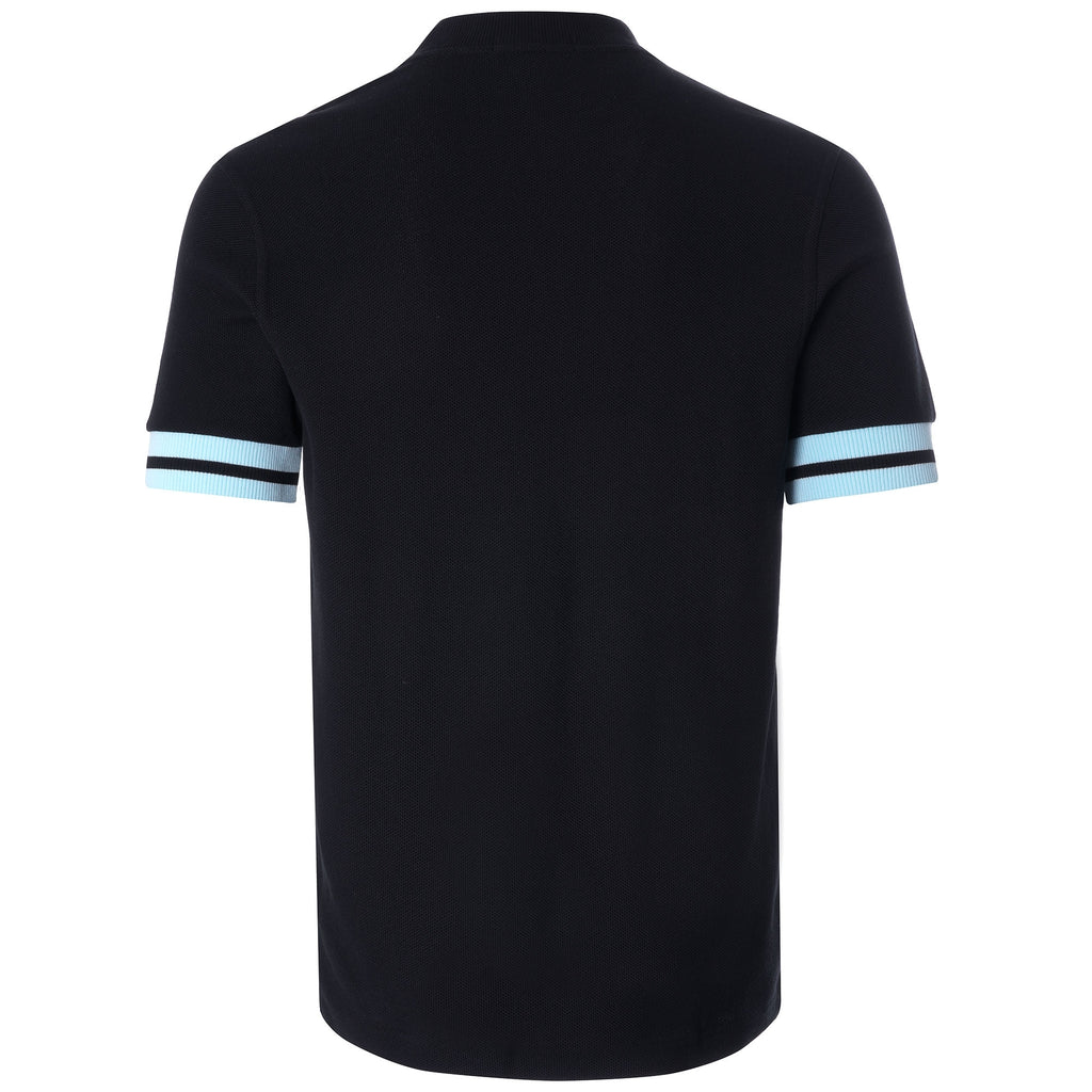 Tipped Cuff Zip Neck Polo Shirt - Black