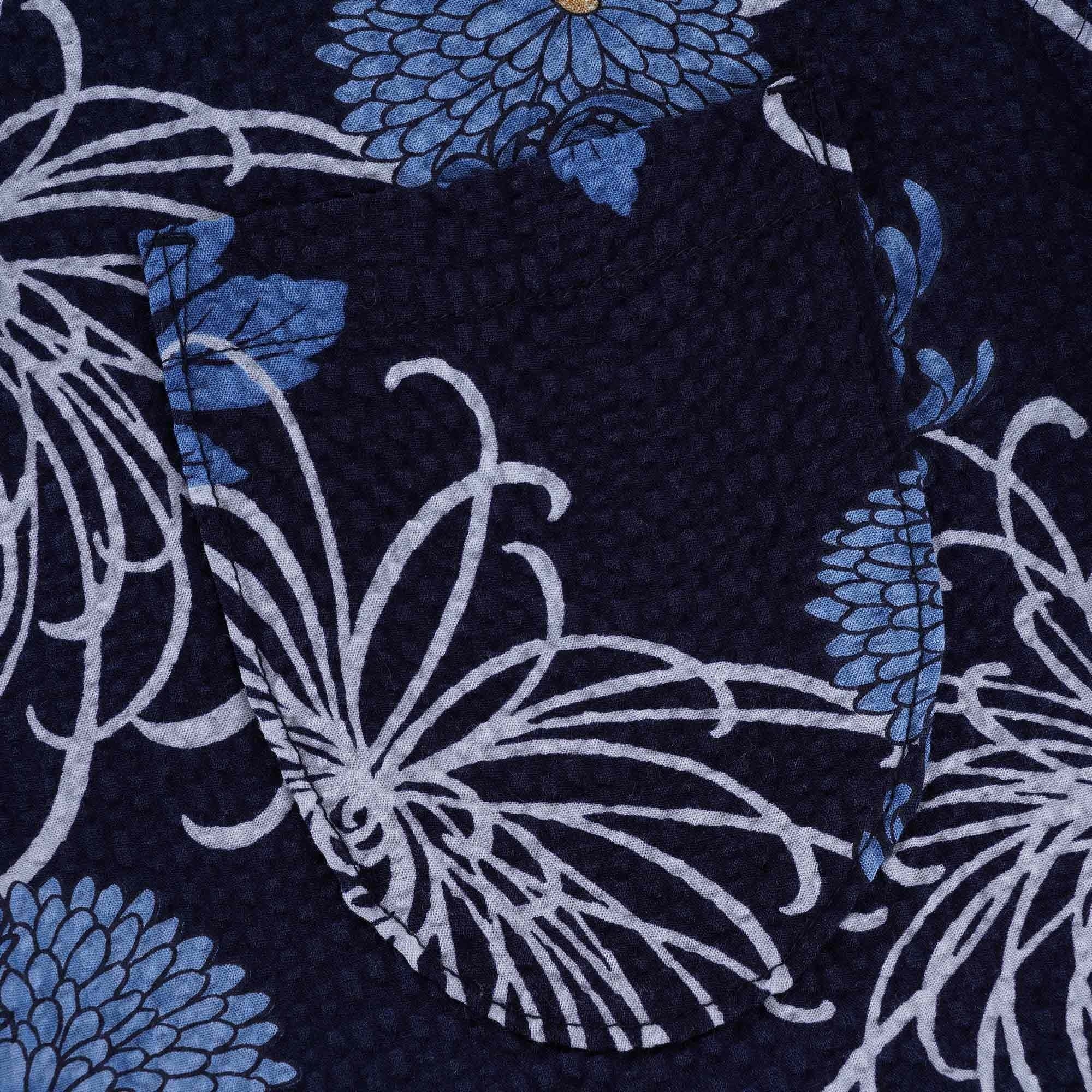 Open Collar Shirt Japanese Flower II - Blue