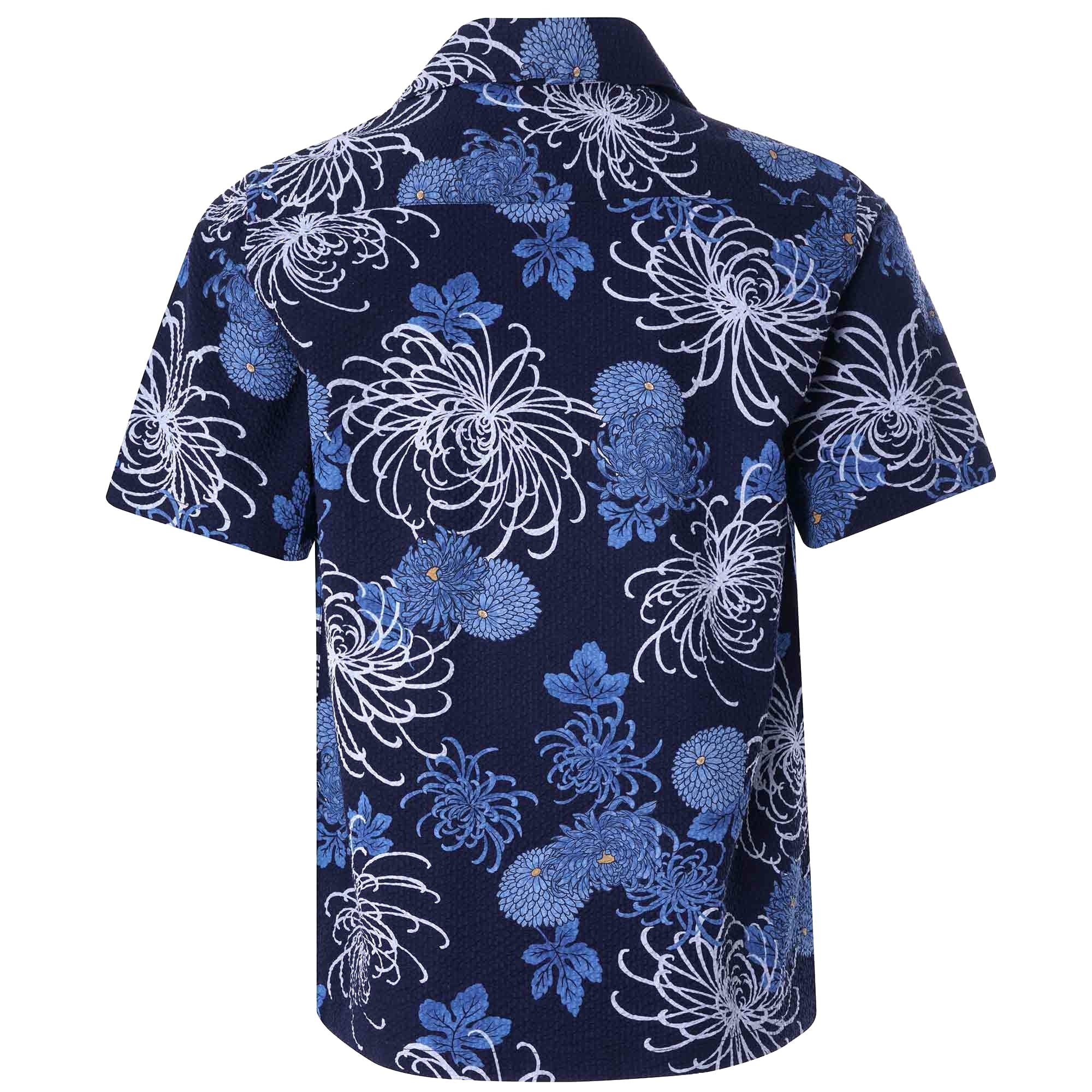 Open Collar Shirt Japanese Flower II - Blue