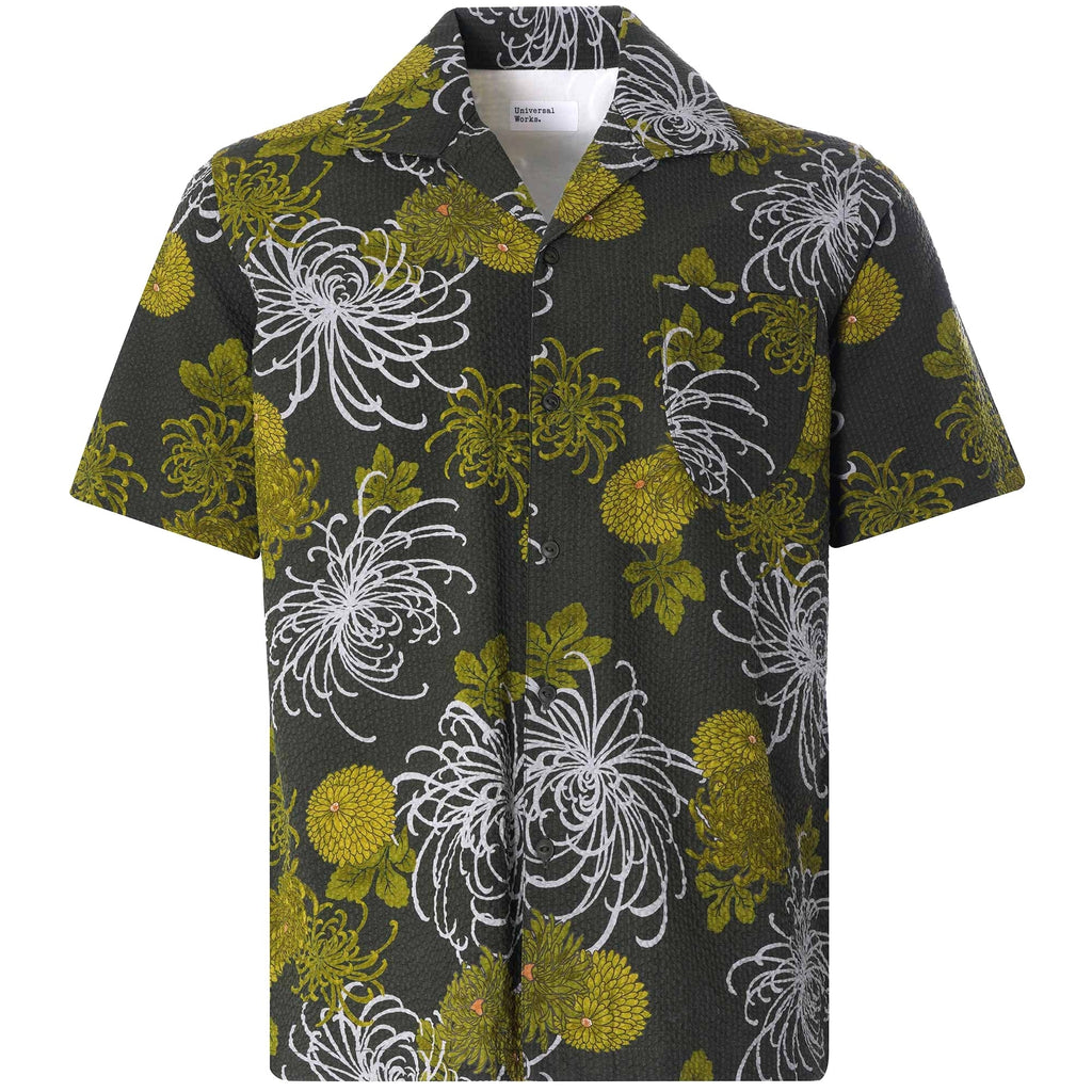 Open Collar Shirt Japanese Flower II - Olive