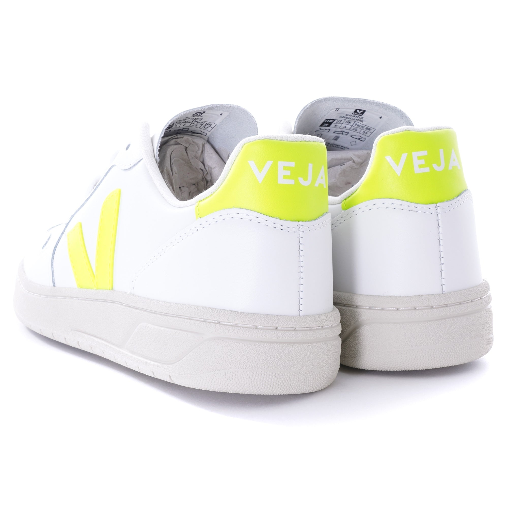 Womens V-10 Leather - White/Jaune-Fluo