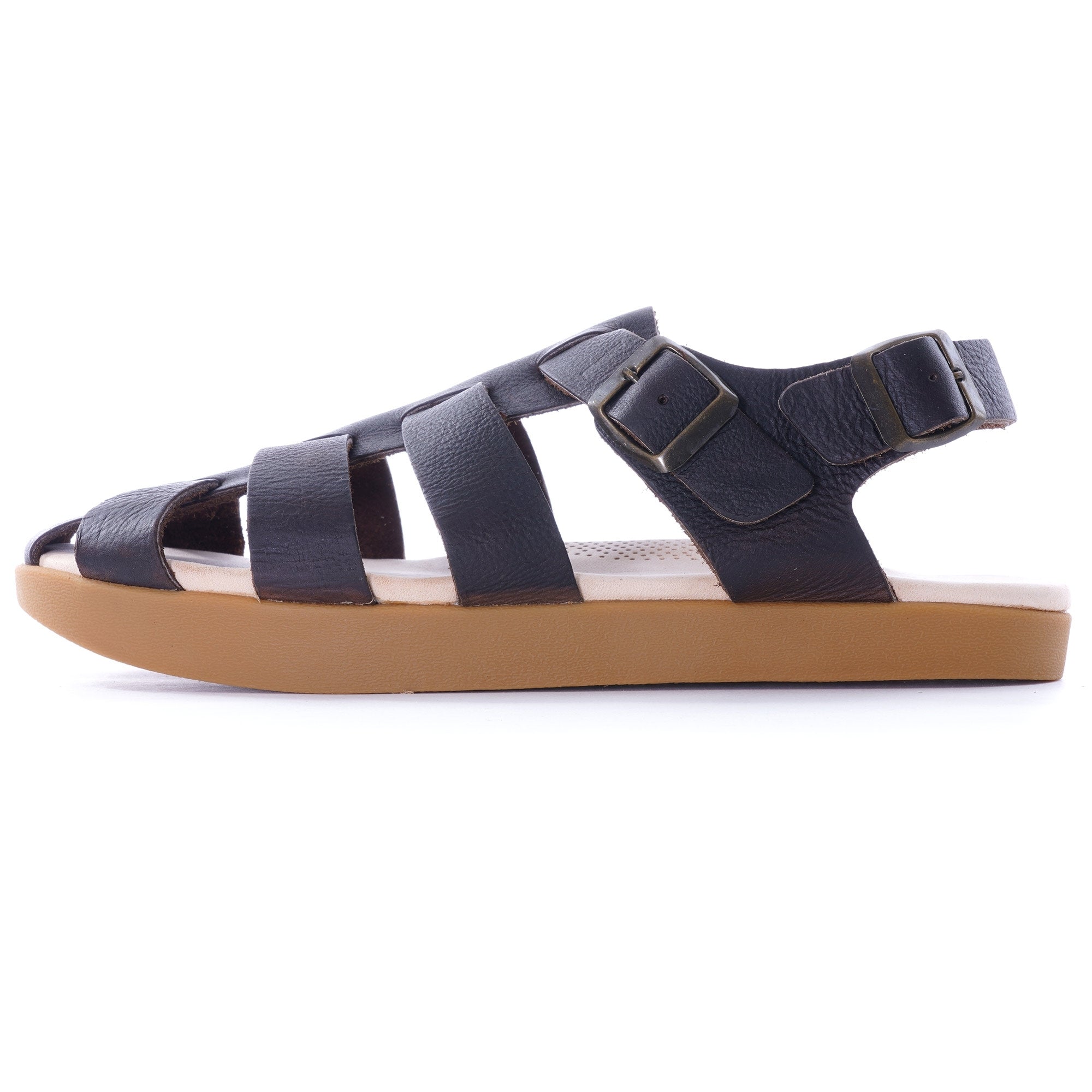 Elba Tumbled Leather Sandal - Dark Brown