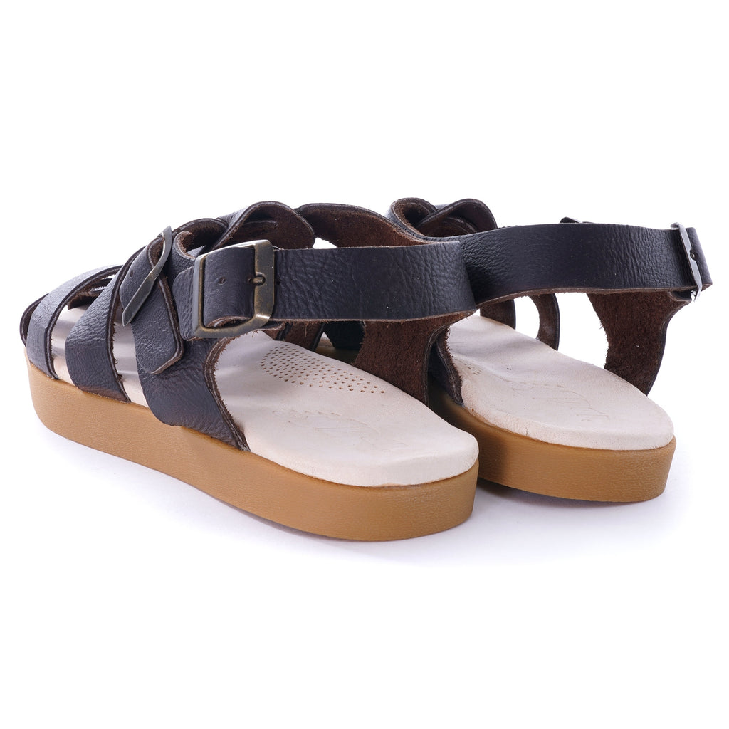 Elba Tumbled Leather Sandal - Dark Brown