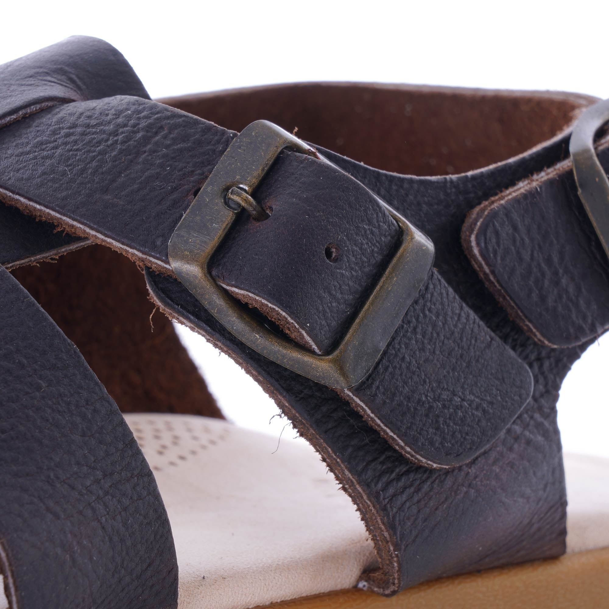 Elba Tumbled Leather Sandal - Dark Brown