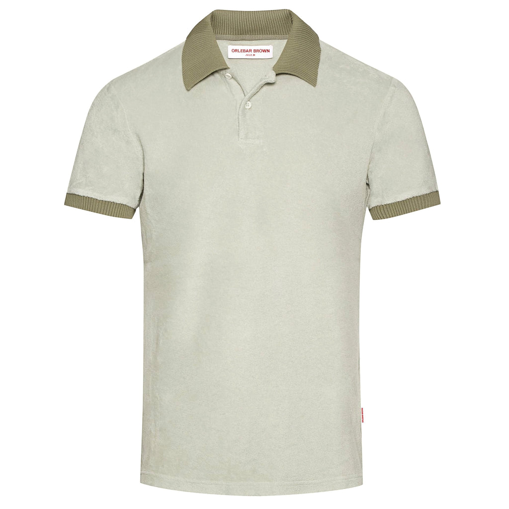 Jarrett Classic Fit Towelling Contrast Rib Polo Shirt - Rock Salt