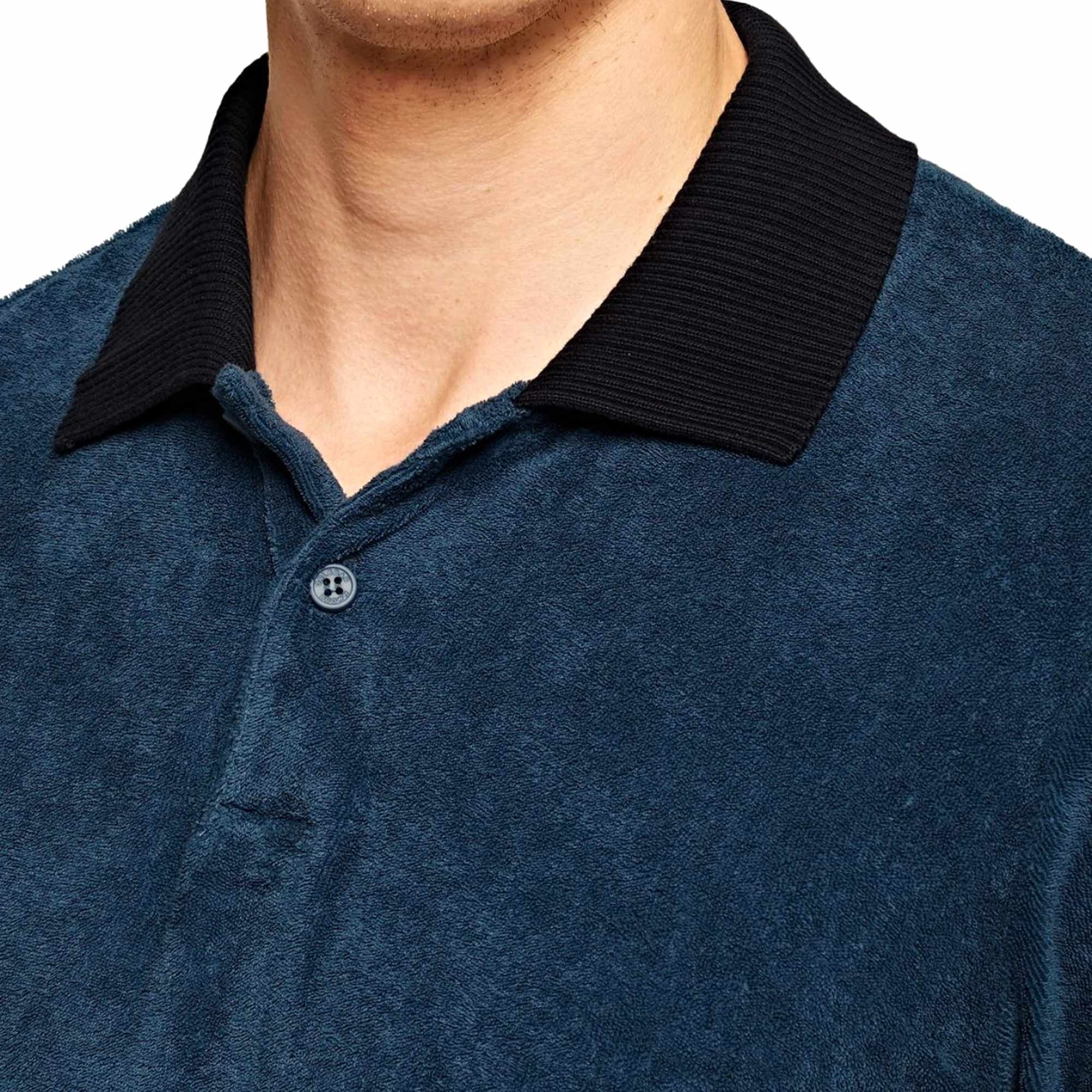 Jarrett Classic Fit Towelling Contrast Rib Polo Shirt - Blue Slate