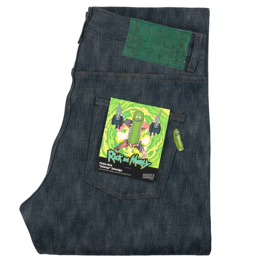 x Rick & Morty Weird Guy Pickle Rick "Solenya" Selvedge Denim Jeans - Indigo