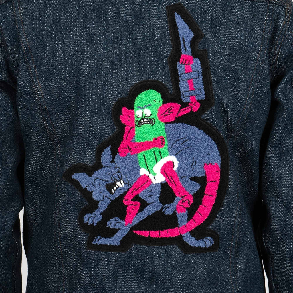 x Rick & Morty Pickle Rick "Solenya" Selvedge Denim Jacket Chenille Embroidery - Indigo
