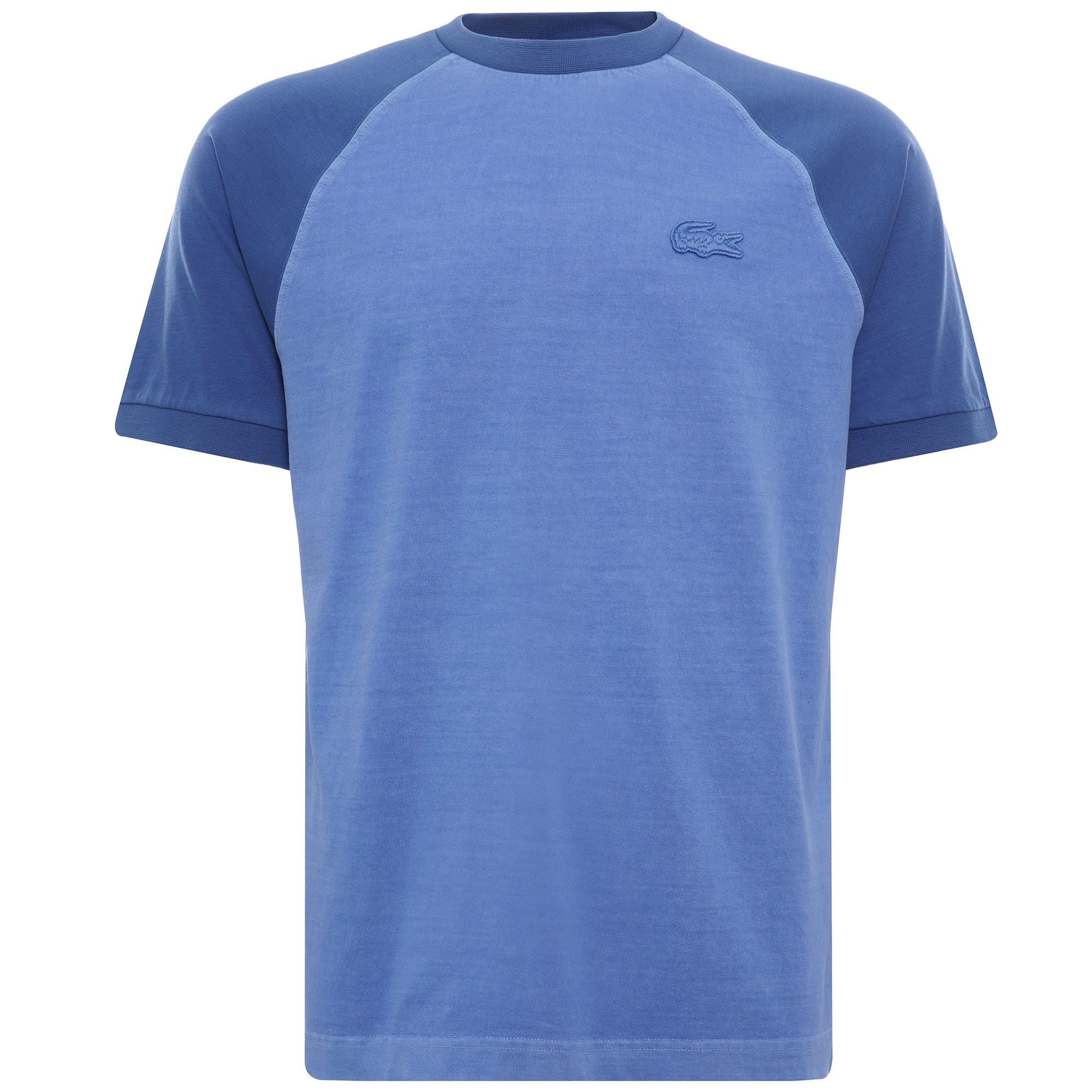 Crew Neck Contrast Sleeved Cotton T-shirt - Bleu
