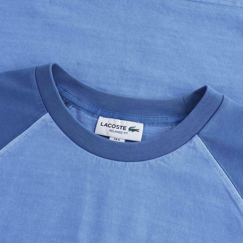 Crew Neck Contrast Sleeved Cotton T-shirt - Bleu