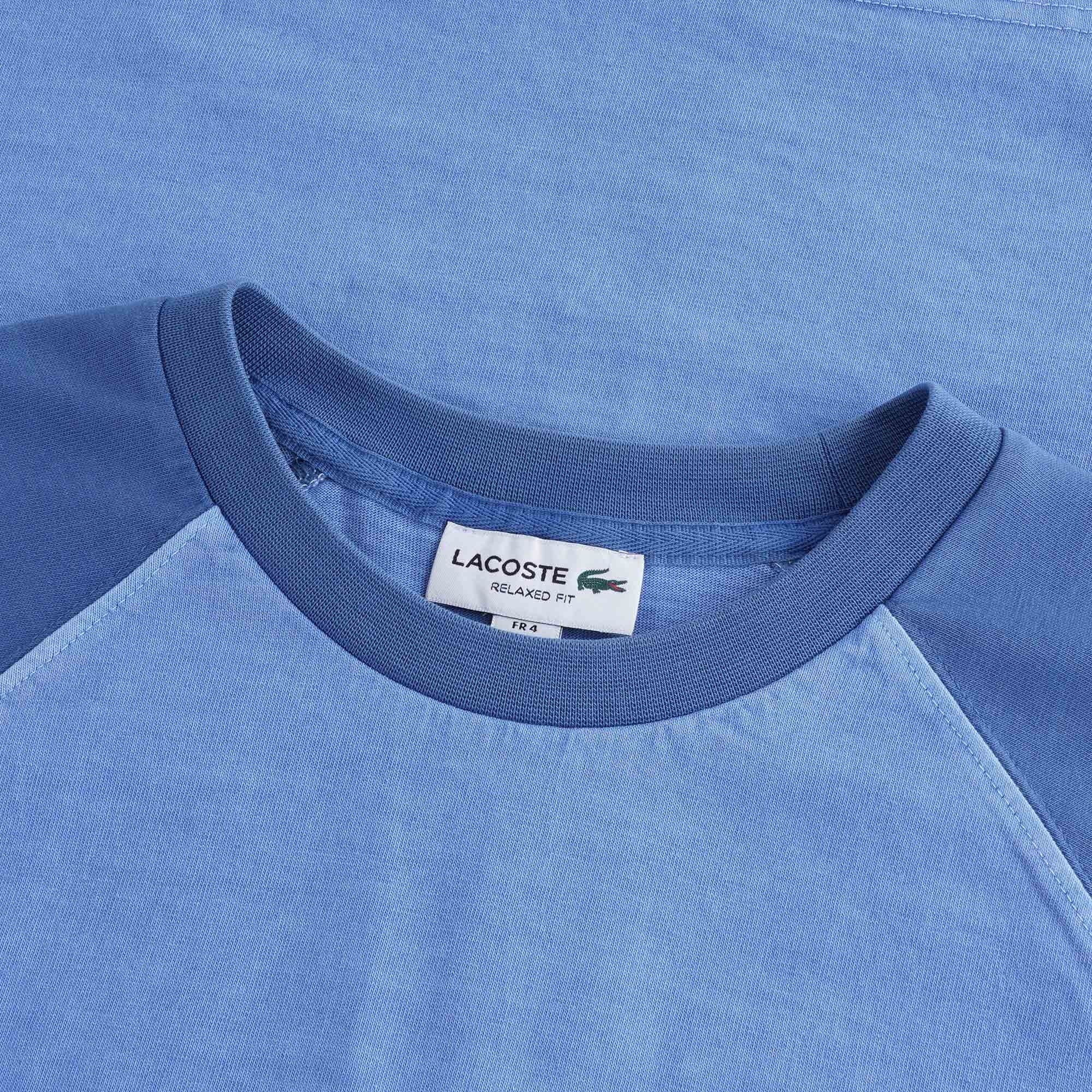 Crew Neck Contrast Sleeved Cotton T-shirt - Bleu
