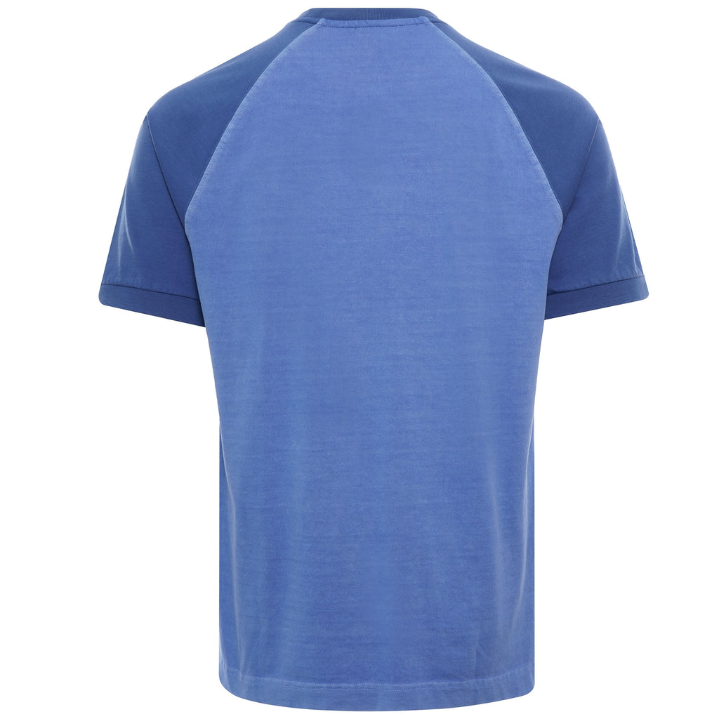 Crew Neck Contrast Sleeved Cotton T-shirt - Bleu