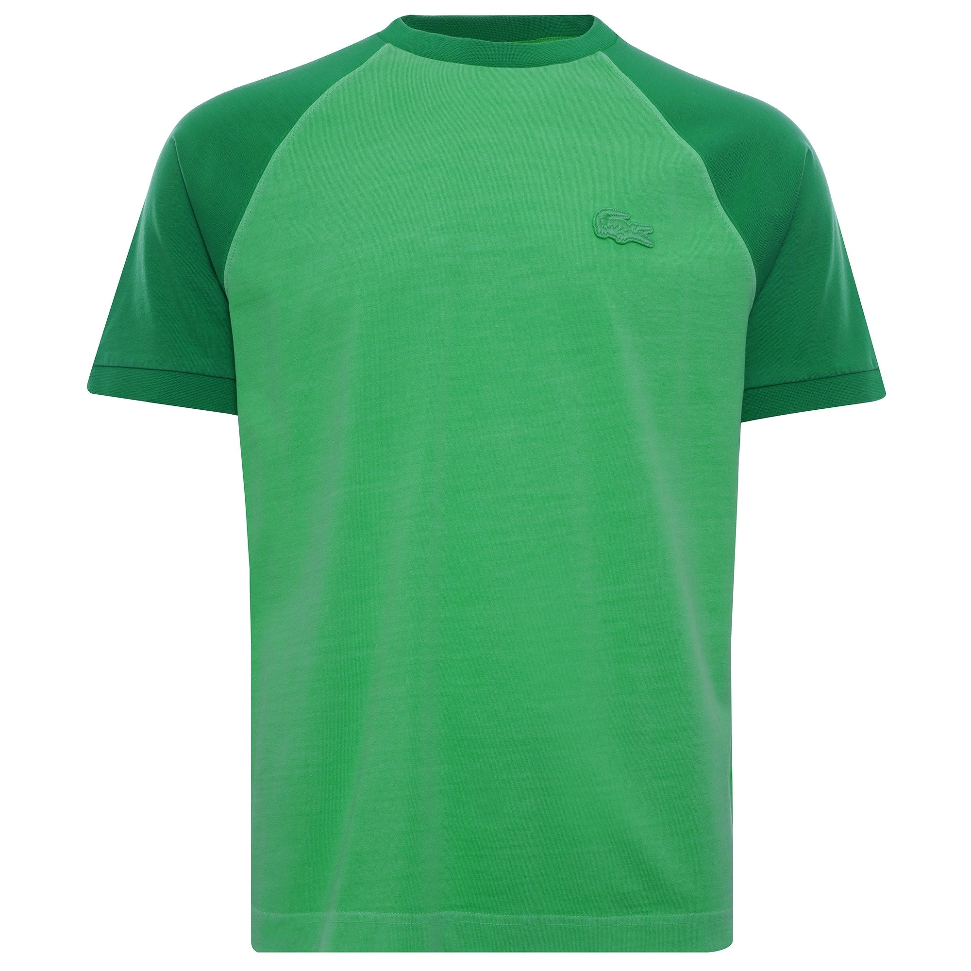 Crew Neck Contrast Sleeved Cotton T-shirt - Vert