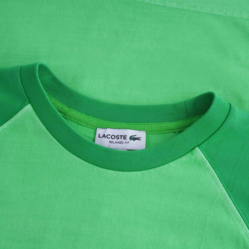 Crew Neck Contrast Sleeved Cotton T-shirt - Vert