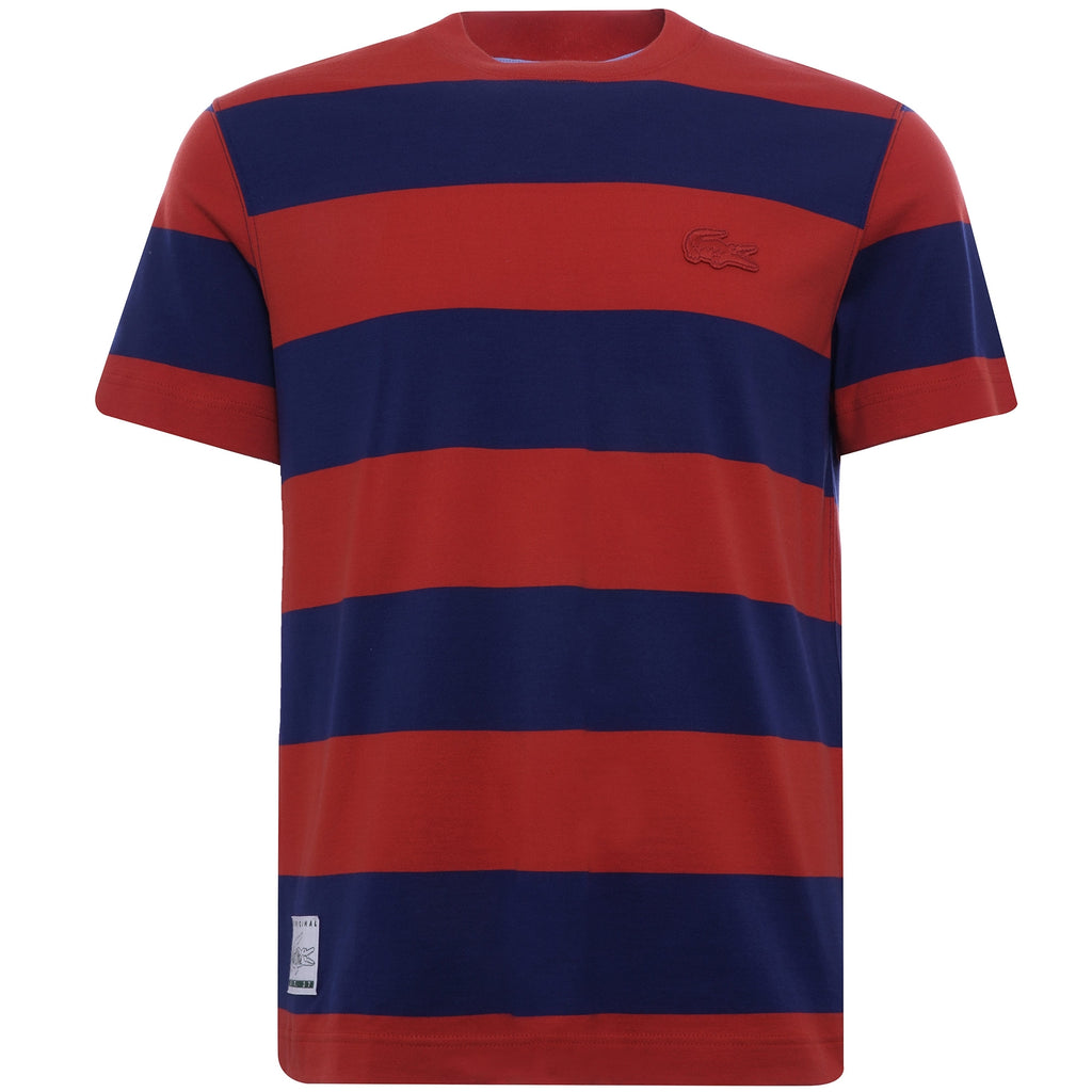 Crew Neck Wide Striped Cotton T-shirt - Blue