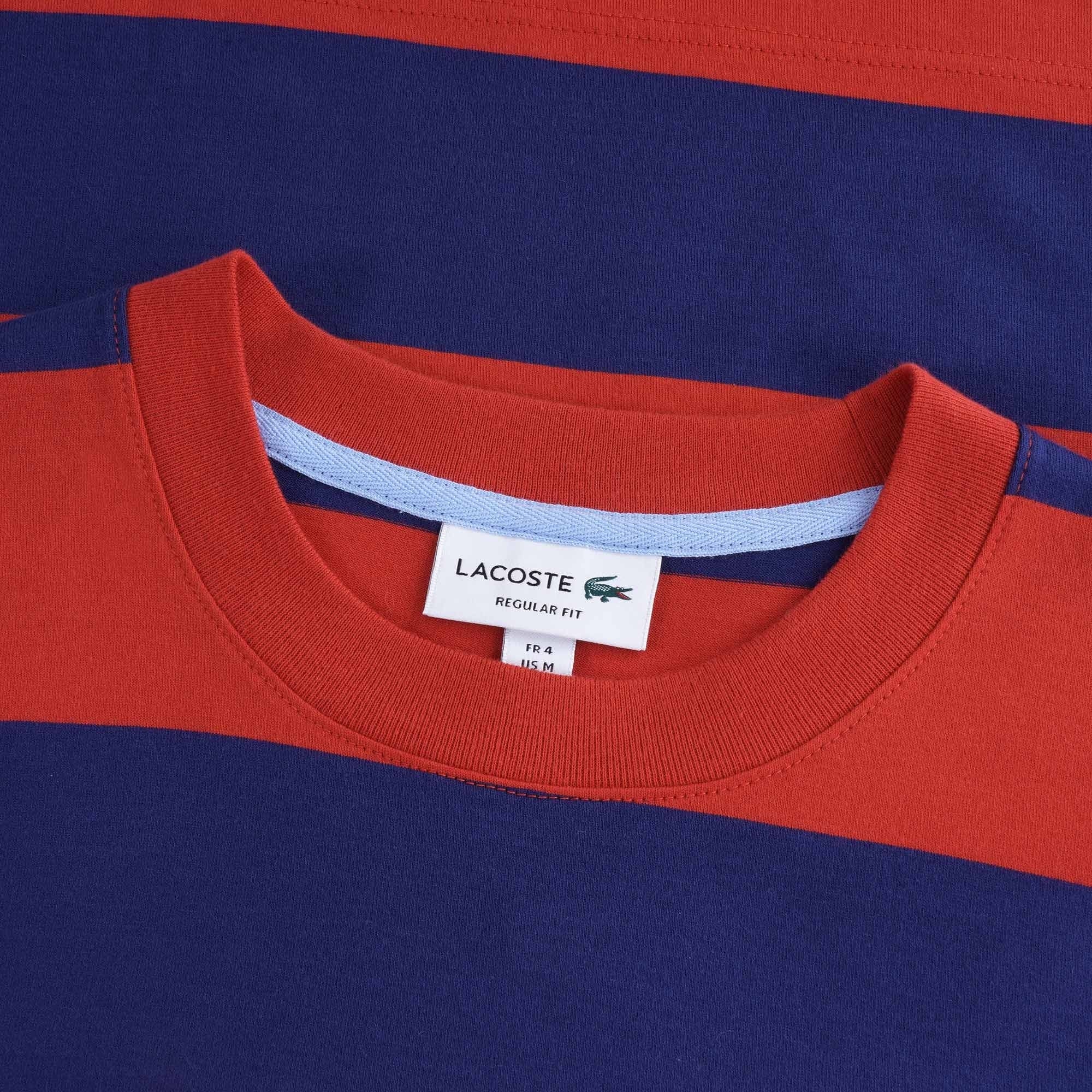 Crew Neck Wide Striped Cotton T-shirt - Blue