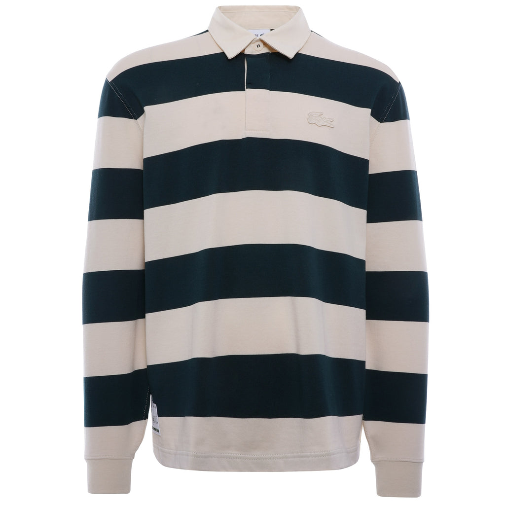 Striped Cotton Rugby Shirt - Beige/Vert