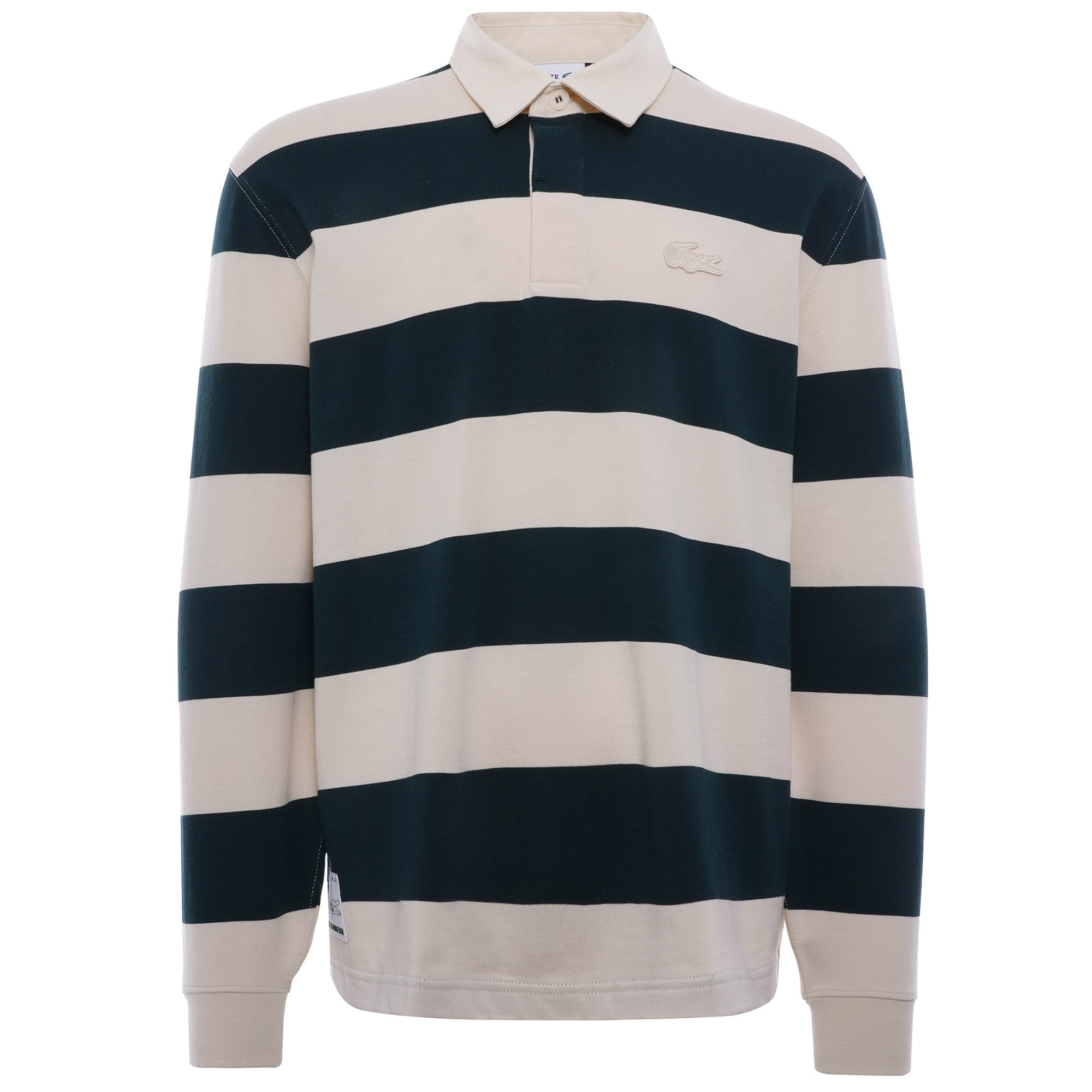 Striped Cotton Rugby Shirt - Beige/Vert