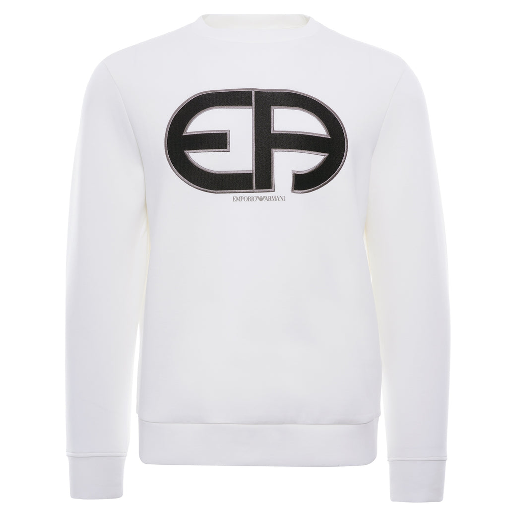 Double Jersey Sweatshirt Oversized Raised R-EAcreate Logo - Bianco