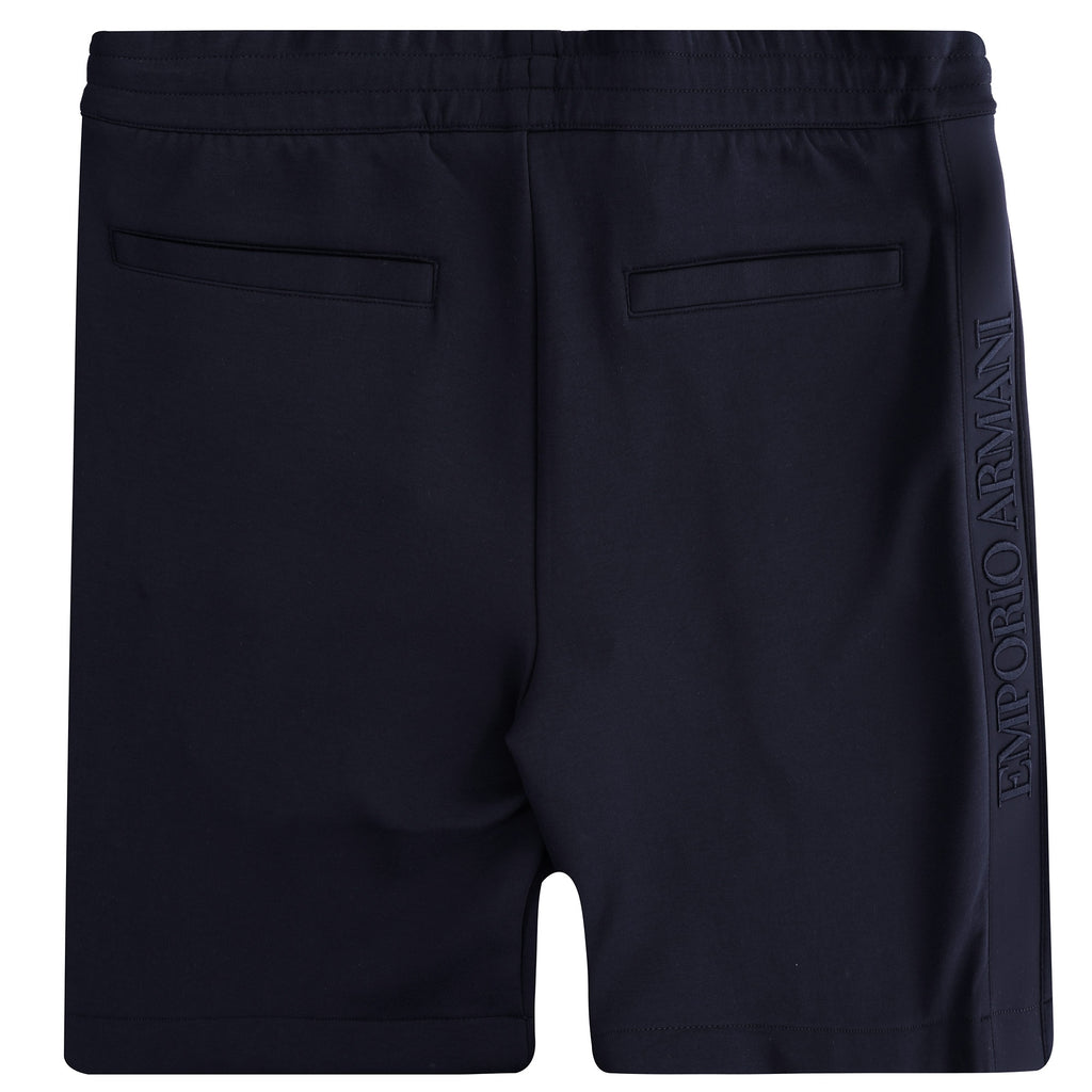 Double-jersey Bermuda Shorts Embroidered Logo Tape - Blu Navy