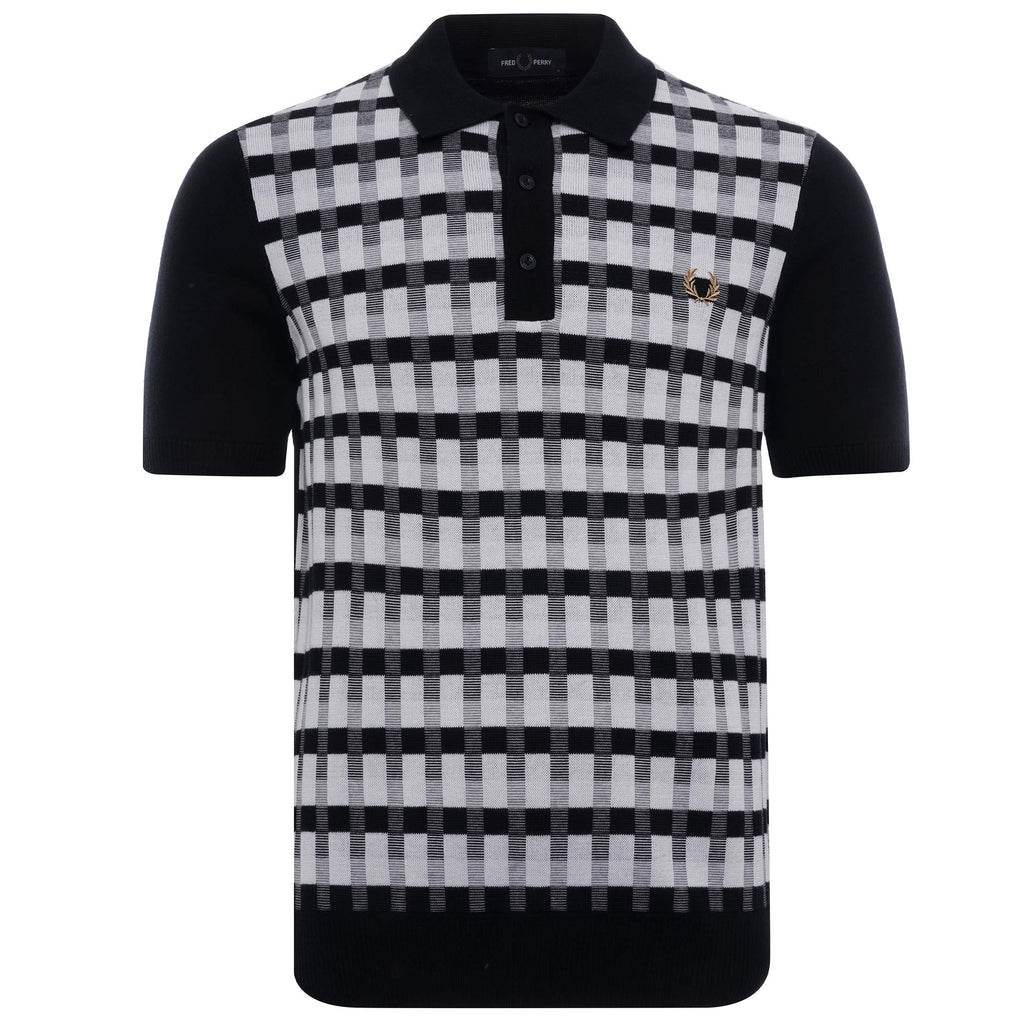 Abstract Check Knitted Shirt - Navy
