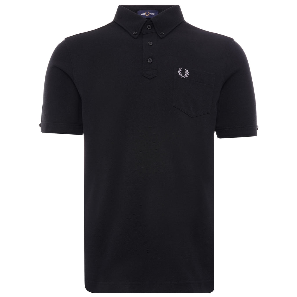 Button Down Collar Polo Shirt - Black