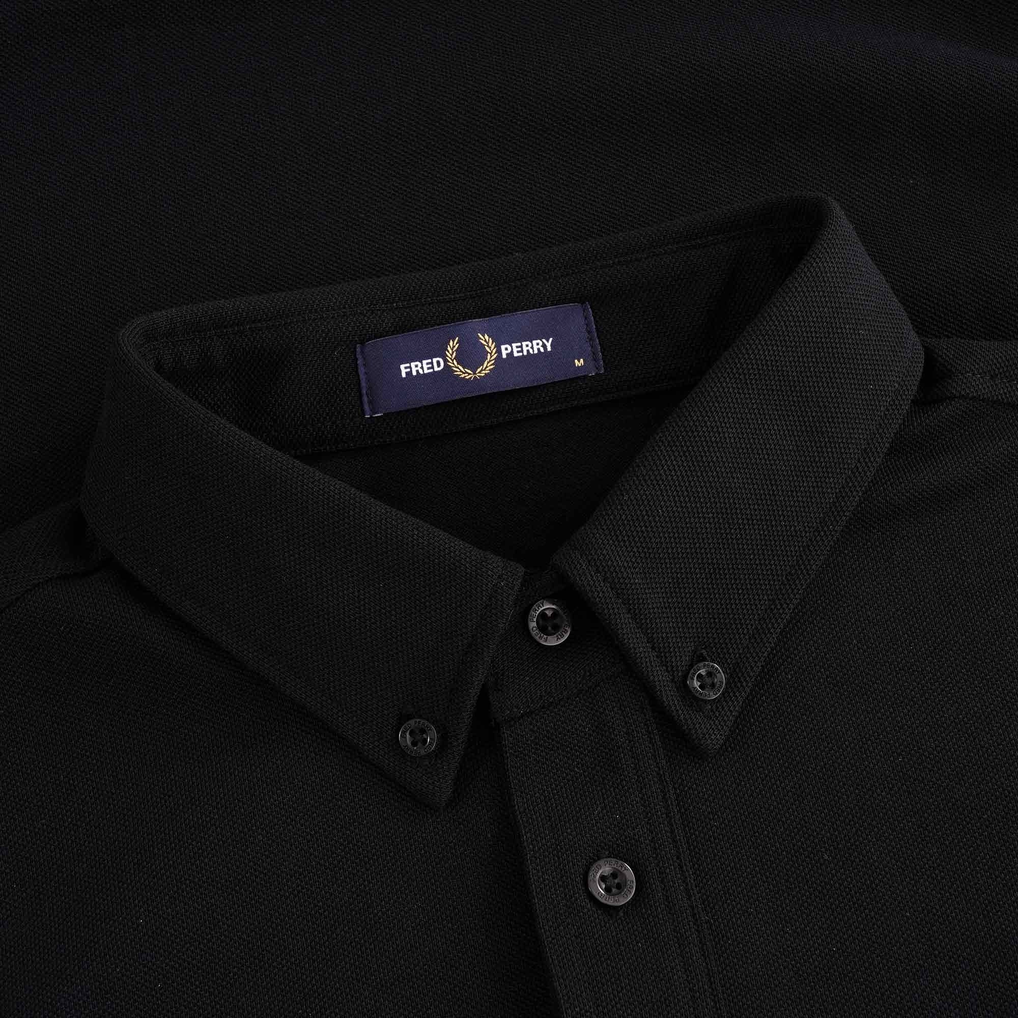 Button Down Collar Polo Shirt - Black
