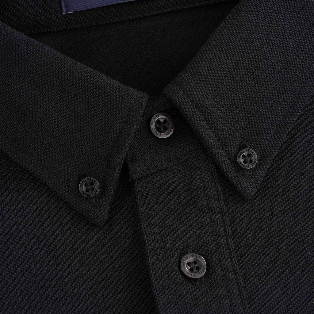 Button Down Collar Polo Shirt - Black